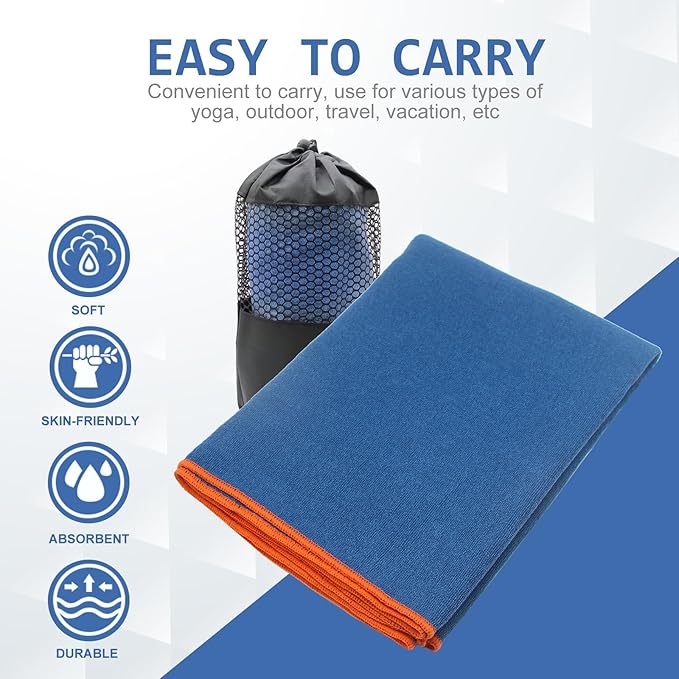 Eunzel 2 Pack Hot Yoga Towel with Grip Dot, Non Slip Yoga Mat Towe Sweat Absorbent Towel for Hot Yoga,Bikram, Pilates and Fitness 72" x 24", Dark Cyan/Steel Blue