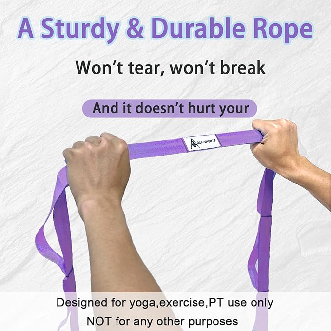 Stretching Strap Yoga Strap with Loops, Stretch Straps for Physical Therapy, Non-Elastic Exercise Strap for Pilates, Dance and Gymnastics with Workout Guide