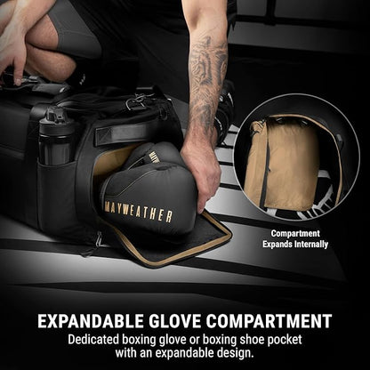 Hayabusa Mayweather Airstream Duffle Gym Bag for Women and Men - Black/Gold, 50L