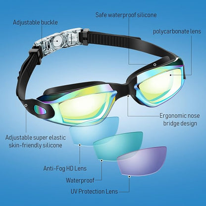 Konohan 10 Pack Swim Goggles Bulk for Kids adult Pool Goggles Anti Fog Silicone No Leak Swimming Glasses for Men Women Youth