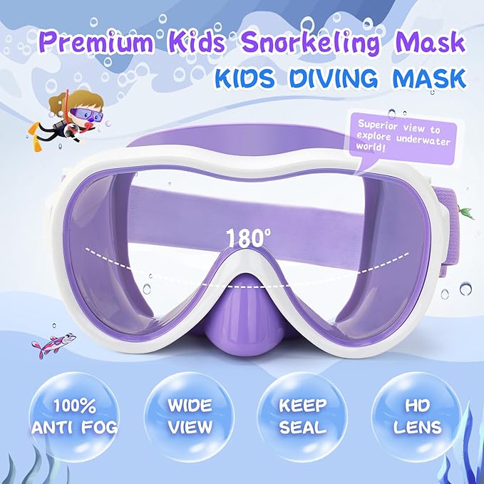Kids Swim Goggles with Nose Cover, Anti-Leak Swim Mask with Elastic Fabric Strap, UV Protection Swimming Goggles for Kids