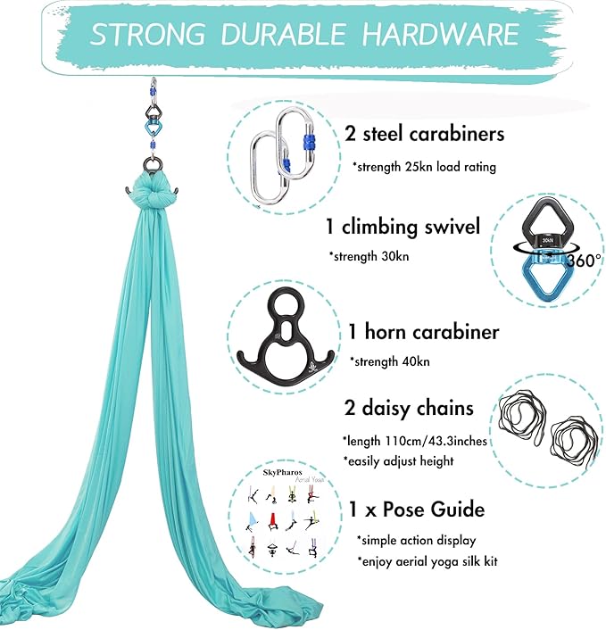 Aerial Silks Yoga Swing Set - 9/11 Yards Aerial Yoga Hammock Kit Anti-Gravity Flying for Fitness, Low/Non Stretch Nylon Tricot Fabric Hardware Included for Dance