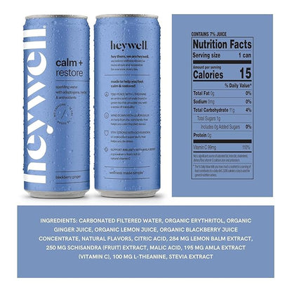 Heywell Sparkling Adaptogenic, Trial Pack, 12 Fluid Ounce (Pack of 6) - Organic, Non GMO, Vegan, Gluten Free, Dairy Free