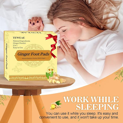 2 in 1 Ginger Foot Pads, 40Pads Tear and Use, Premium Natural Ingredients Ginger Powder, Bamboo Vinegar FootPads with ''Stay in Place'' Adhesive Pads Sheet (40 Pads)