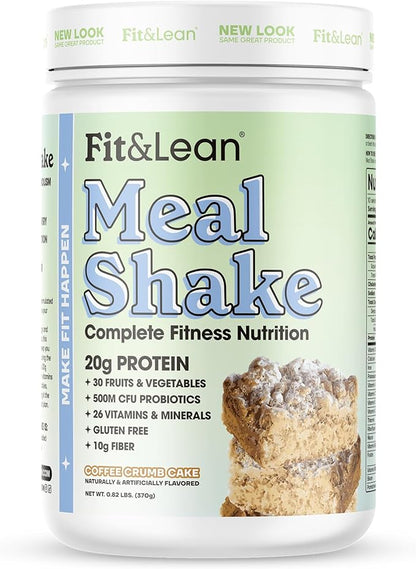 Fit & Lean Meal Shake, Fat Burning Meal Replacement, Protein, Fiber, Probiotics, Coffee Crumb Cake, 1lb, 10 Servings Per Container