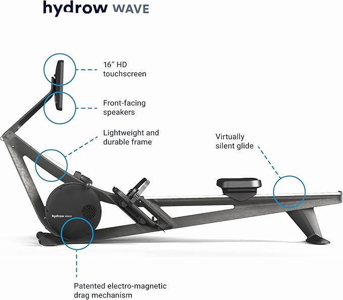 Hydrow Wave Rowing Machine with 16" HD Touchscreen & Speakers - Foldable | Live Home Workouts, Subscription Required