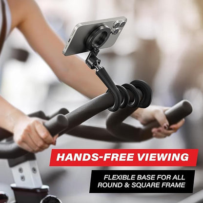 Flexible Gym Phone Holder for Peloton Treadmill Spin Bike - Gooseneck Magnetic Phone Mount for iPhone MagSafe Samsung, Wrap Around Phone Stand for Stroller/Desk/Shopping/Women Men Gym Gifts