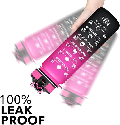 Hyeta 32 oz Water Bottles with Times to Drink and Straw, Motivational Water Bottle with Time Marker, Leakproof, Drinking Sports Water Bottle for Fitness, Gym and Outdoor