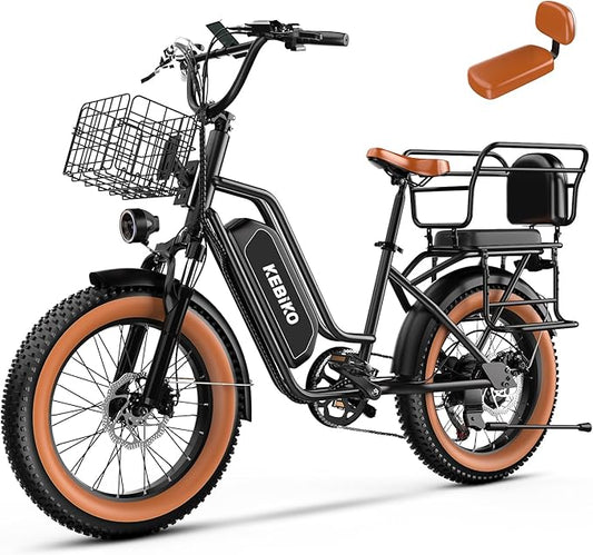 2 Seater Electric Bike, 48V 20AH(𝟗𝟔𝟎𝐖𝐇) Large Removable Battery, 𝟏𝟑𝟎𝟎𝐖 Peak Motor, 20"x 4.0" Fat Tire Ebike for Adults, 80+Miles Max,30+MPH, City Couple E Bike for All Terrain