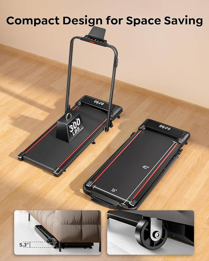 Walking Pad Treadmill with Incline, 2 in 1 Foldable Treadmills for Home Small Office, 300lbs Portable Compact Under Desk Treadmill with App, Remote Control and LED Display