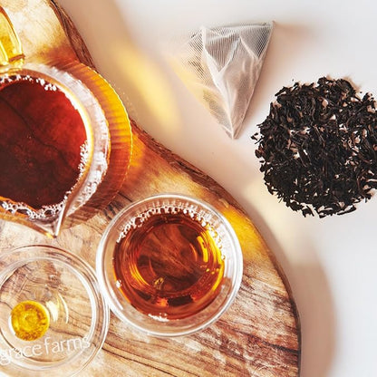 Grace Farms Organic English Breakfast Black Tea, 16 Pyramid Sachets | Fairtrade & Kosher |Gives Back 100% of Profits