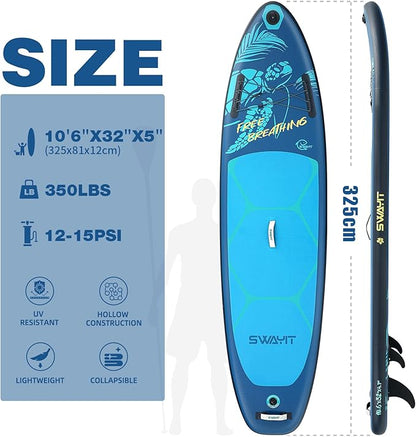 Inflatable Stand Up Paddle Board – Durable SUP for Adults & Youth,33" Wide Blow Up Paddle Board with Paddle, Pump, Backpack,Leash – All Around Stable for All Skill Levels, Carries up to 450 lbs