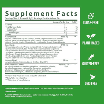 GOBIOTIX Super Greens and Reds Powder - Red and Green Superfood - Probiotic Supplement - Digestive Enzymes and Beet Root Powder - Organic Whole Foods Dietary Supplement (Pom Raspberry, 3 Pack)