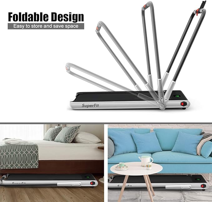 GYMAX Walking Pad, 2 in 1 Free Installation Under Desk Treadmill with Smart App, Remote Control & LED Display, 2.25HP Foldable Portable Compact Running Machine for Small Spaces Home Office