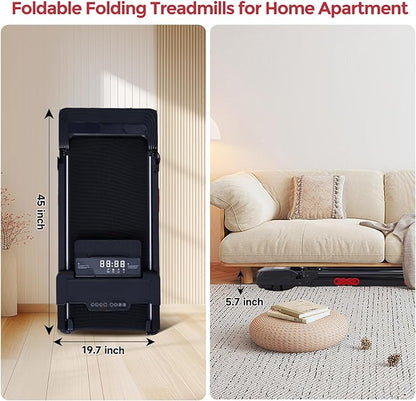 Compact Walking Pad with Handle Bar, 3.5HP Electric Portable Walking Pad Treadmills with Handles for Home Small Spaces, 0.6-10MPH Home Small Treadmill with Big Screen for Office Apartment, 400LBS