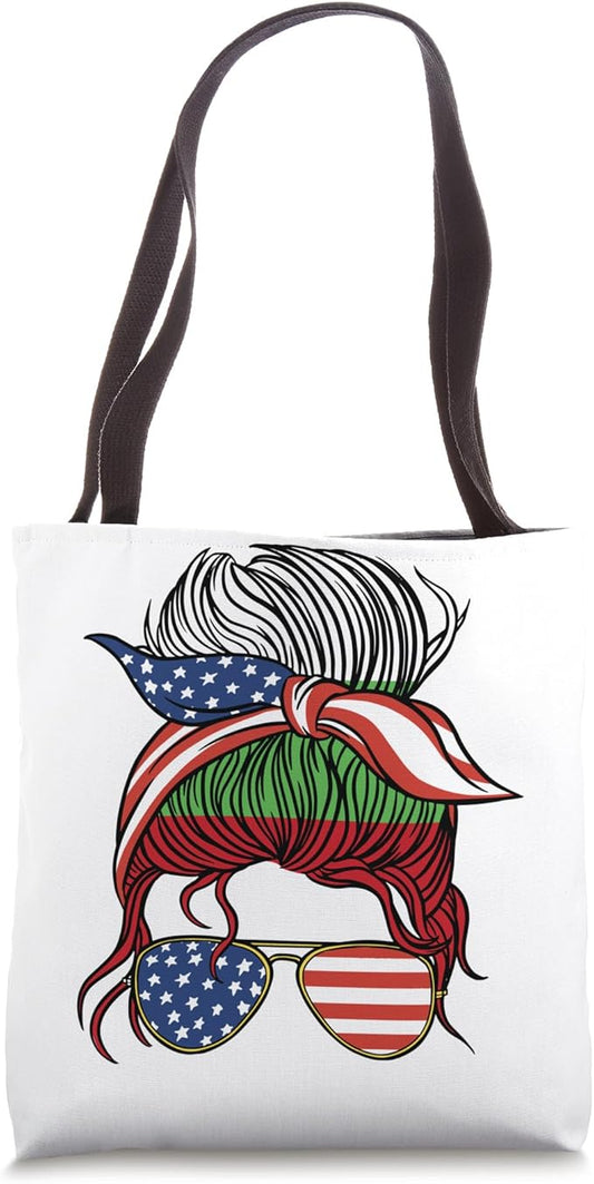 Half American Bulgarian Roots Bulgaria USA Messy Bun Women Tote Bag