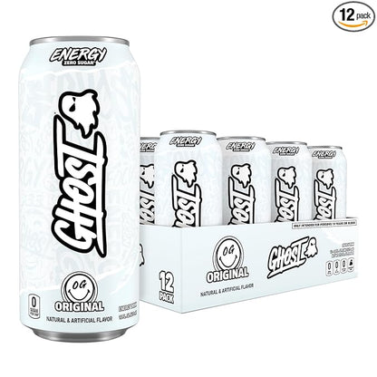 GHOST Energy Drink - 12-Pack, Original, 16oz - Energy & Focus & No Artificial Colors - 200mg of Natural Caffeine, L-Carnitine & Taurine - Gluten-Free & Vegan