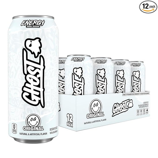 GHOST Energy Drink - 12-Pack, Original, 16oz - Energy & Focus & No Artificial Colors - 200mg of Natural Caffeine, L-Carnitine & Taurine - Gluten-Free & Vegan