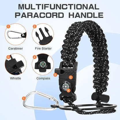 1 Gallon Water Bottle Insulated, Leak Proof 128 oz Stainless Steel Water Jug with Straw/Spout 2-in-1 Lid, Sleeve, Paracord Handle, Silicone Boot, One Gal Metal Canteen for Gym Sports Camping