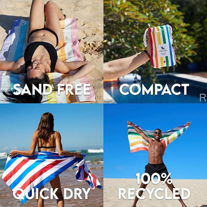 Dock & Bay Beach Towel - Quick Dry, Sand Free - Compact, Lightweight - 100% Recycled - Includes Bag - Summer - Unicorn Waves - Large (160x90cm, 63x35)