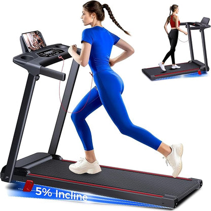 Treadmill with 5% Incline, Walking Pad Treadmill with Handle Bar, Portable Folding Treadmills for Running and Walking, 3.0HP Brushless Motorized, 5 Layers Shock-Absorbing