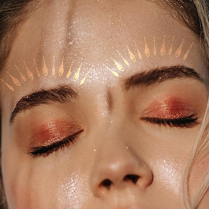 Glitter Freckles Face Tattoo,Glitter Freckles, Metallic Gold Makeup Patches,14 Assorted Sparkle Face Tattoos