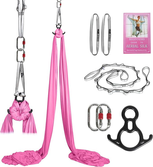 Aerial Silks Kit & Aerial Yoga Hammock - 11Yd Premium Fabric Hardware - Easy Setup for Flying Yoga, Aerial Swing & Fitness - Supports Up to 14ft Rigging
