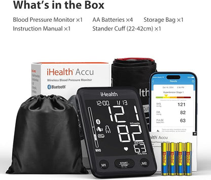 iHealth Accu Blood Pressure Monitor – 4.5" Large LCD, Clinically Accurate, Irregular Heartbeat Alert, Body & Cuff Detection, Bluetooth Sync, Adjustable Large 8.6"–17" Cuff– Easy for Seniors & Adults
