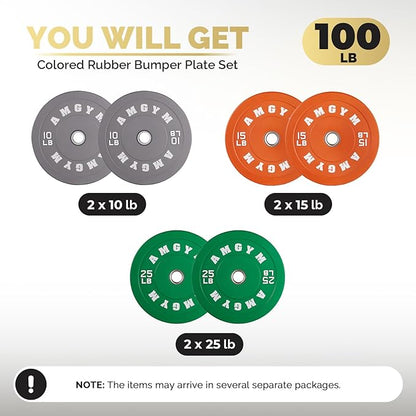 2 Inch Bumper Plates，10-500lbs，Barbell Rubber Olympic Weight Plates Set for Home Gym, Strength Training & Weight Lifting, Multiple Options Colors