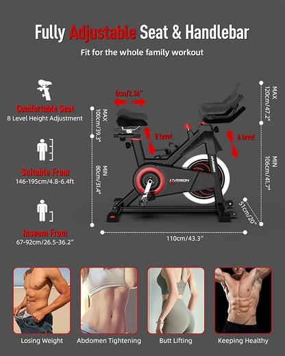 HARISON Semi-Commercial Exercise Bike 400 lbs Capacity, Magnetic Stationary Bikes for Home Gym with Bluetooth & Tablet Holder & Comfortable Seat Cushion