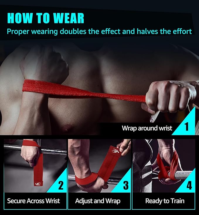 HiRui Cotton Lifting Wrist Straps (Pair) for Weightlifting Powerlifting Bodybuilding Strength Training | Wrist Support Wraps for Enhanced Grip & Stability - Soft & Durable, 13 inch Fits All