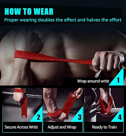 HiRui Cotton Lifting Wrist Straps (Pair) for Weightlifting Powerlifting Bodybuilding Strength Training | Wrist Support Wraps for Enhanced Grip & Stability - Soft & Durable, 13 inch Fits All