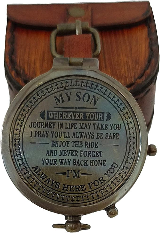 2 Inch Brass Compass Pocket Compass with Leather