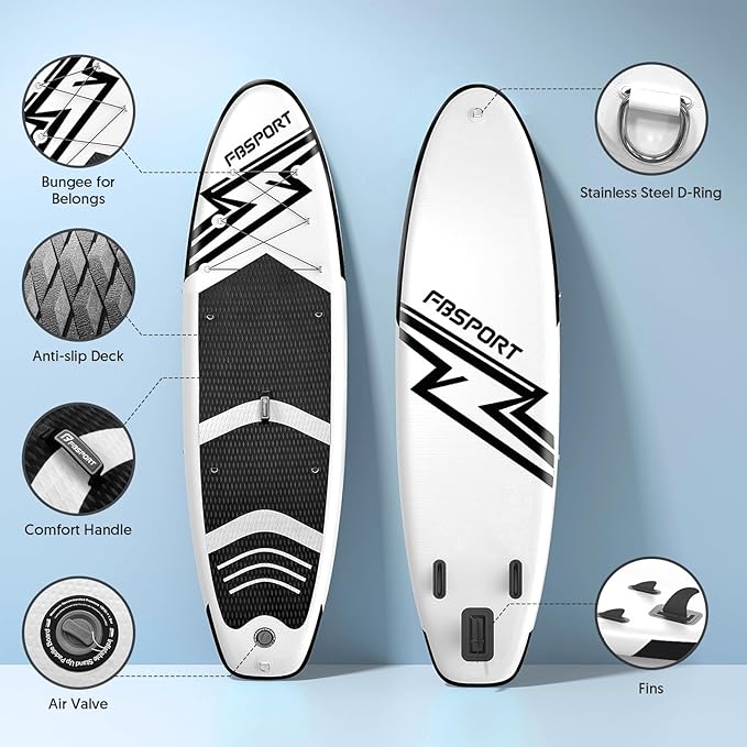 FBSPORT 11' Premium Stand Up Paddle Board, Yoga Board with Durable SUP Accessories & Carry Bag | Wide Stance, Surf Control, Non-Slip Deck, Leash, Paddle and Pump for Youth & Adult
