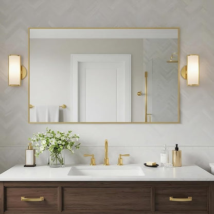 20x40 Inch Brass Bathroom Mirror for Wall, Aluminum Frame Rectangle Rectangular Vanity Mirror, Modern Large for Bedroom, Living Room, Horizontal or Vertical