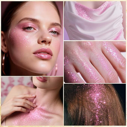 Holographic Body Glitter Spray - Shimmering Hair, Face & Body Sparkle for Festivals, Clothes, Nail Art Crafts Design & Special Events Makeup (Light Pink)