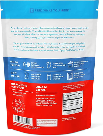 Equip Foods Prime Protein Powder | Clean, Grass Fed Beef Protein Isolate | Carnivore Protein Powder | Paleo, Keto Friendly | Gluten, Dairy Free | Helps Build & Repair Tissue | 30 Servings, Unflavored