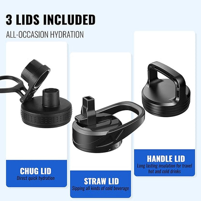 32oz Insulated Water Bottle with Straw, Stainless Steel Metal Vacuum Water Flask, Large Thermal Water bottle with Leakproof 3 Lids for Travel, Camping, Gym Sports Red