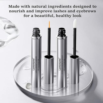 Eyelash and Eyebrow Serum Set for Thicker, Longer, Fuller Lashes and Brows, Vegan & Cruelty-Free, 0.2 Fl Oz（6ml）