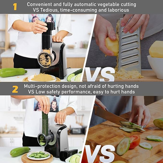 Electric Cheese Grater 5 In 1 Professional One-Touch Control Professional electric slicer/shredder, Spiralizer for Veggies, Carrots