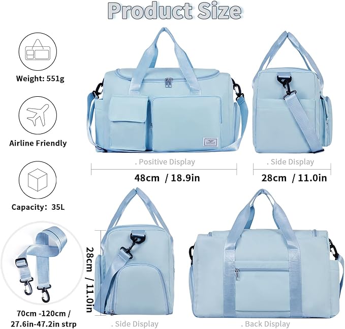 FIORETTO Women's Gym Duffle Bag with Shoes Compartment, 37L Capacity, Ideal for Travel, Gym, Sports, Duffel, Weekender