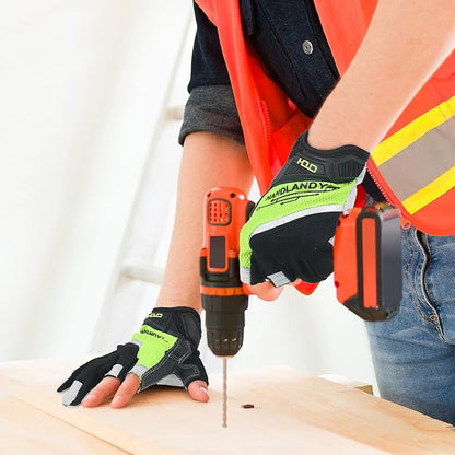 HANDLANDY Framer Work Gloves Open-Finger Carpenters Gloves, Fingerless Gaming Gloves for Tactical Shooting, Airsoft, Hunting, Police Work and Hiking L