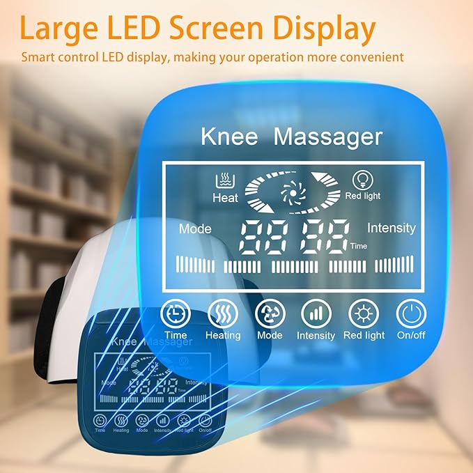 Knee Massager, Cordless Massager with Heat and Compression LED Screen Wearable Infrared Vibration Rechargeable Electronic Massage for Joint Pain Injury Swelling Stiffness, 1.0 Count