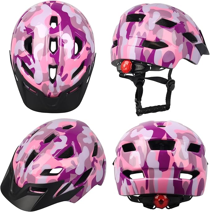 Kids Bike Helmet,Bavilk Kids Boys Girls Bike Helmets with LED Light Detachable Visor Children Youth Teen Multi-Sport for Skating Cycling Scooter Skateboard Adjustable & Lightweight 19.7"-22.4"