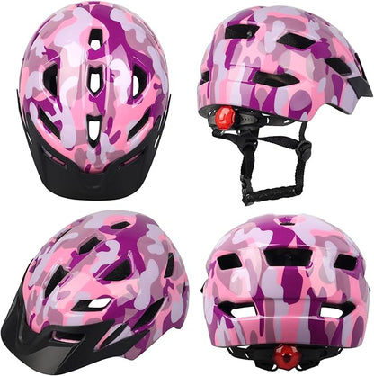 Kids Bike Helmet,Bavilk Kids Boys Girls Bike Helmets with LED Light Detachable Visor Children Youth Teen Multi-Sport for Skating Cycling Scooter Skateboard Adjustable & Lightweight 19.7"-22.4"