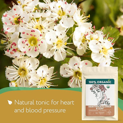 Hawthorn Leaf & Flower Tea Organic (4oz.) - Loose Hawthorne Tea for Blood Pressure Balance, Cardiovascular Health, Heart Support - Espino Blanco Hoja