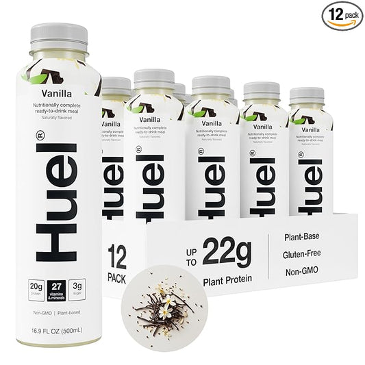 Huel Ready-to-Drink | Vanilla Meal Replacement Drink | High Protein Drink | Nutritionally Complete, Low Sugar, High Fiber, Plant Based, Vegan, Healthy | 20g Protein Per Bottle, 16.9 Fl Oz (12 Pack)