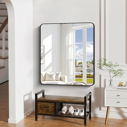 40" x 36"Bathroom Mirror, Matte Black Wall Mirror with Metal Frame, Decorative Rectangular Vanity Mirror for Bedroom Bathroom Living Room Entryway (Horizontal/Vertical)