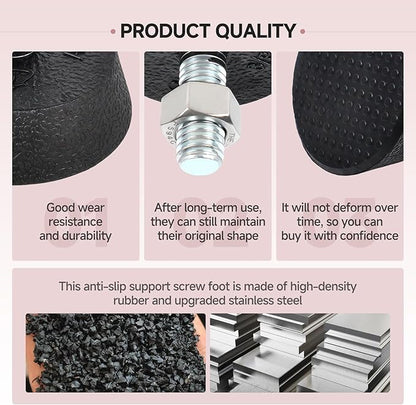 (4 Pack) Leveling Screw Foot Pads for Peloton Exercise Bike - Upgraded Stainless Steel 3/8" Leveling Screws, Anti-Slip Shock Absorbing, Noise Reduction Rubber Stabilizer Feet Replacement Parts
