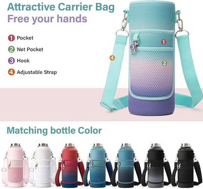 Insulated Water Bottle | Thickened Stainless Steel Vacuum Metal | Portable Sports Water Jug for Gym and Hiking with Straw, Carrier Bag, Handle Strap | BPA-Free 40 oz